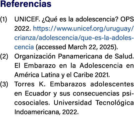Referencias (1) UNICEF. ¿Qu es la adolescencia? OPS 2022. https://www.unicef.org/uruguay/crianza/adolescencia/que es...