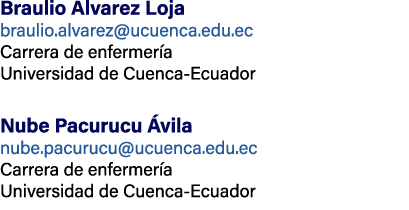 Braulio Alvarez Loja braulio.alvarez@ucuenca.edu.ec Carrera de enfermer a Universidad de Cuenca Ecuador Nube Pacurucu...