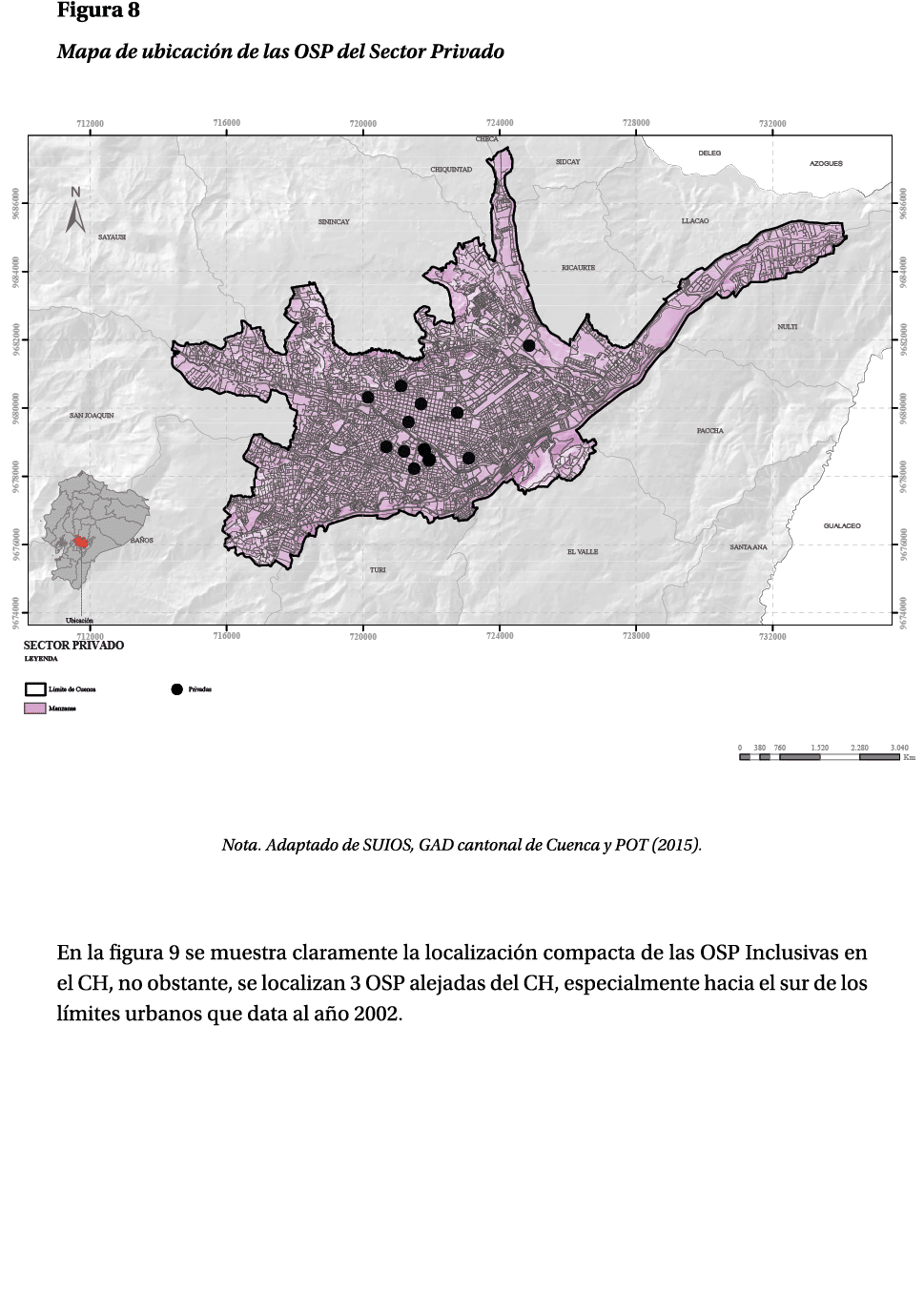 Figura 8 Mapa de ubicaci n de las OSP del Sector Privado ￼ Nota. Adaptado de SUIOS, GAD cantonal de Cuenca y POT (201...