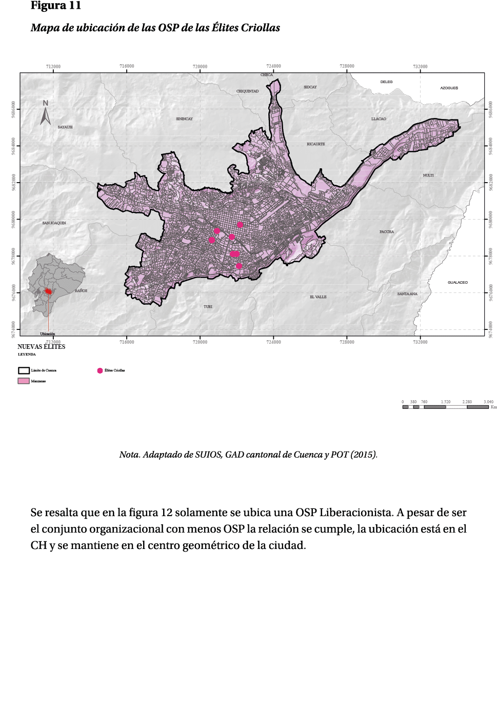Figura 11 Mapa de ubicaci n de las OSP de las lites Criollas ￼ Nota. Adaptado de SUIOS, GAD cantonal de Cuenca y POT...