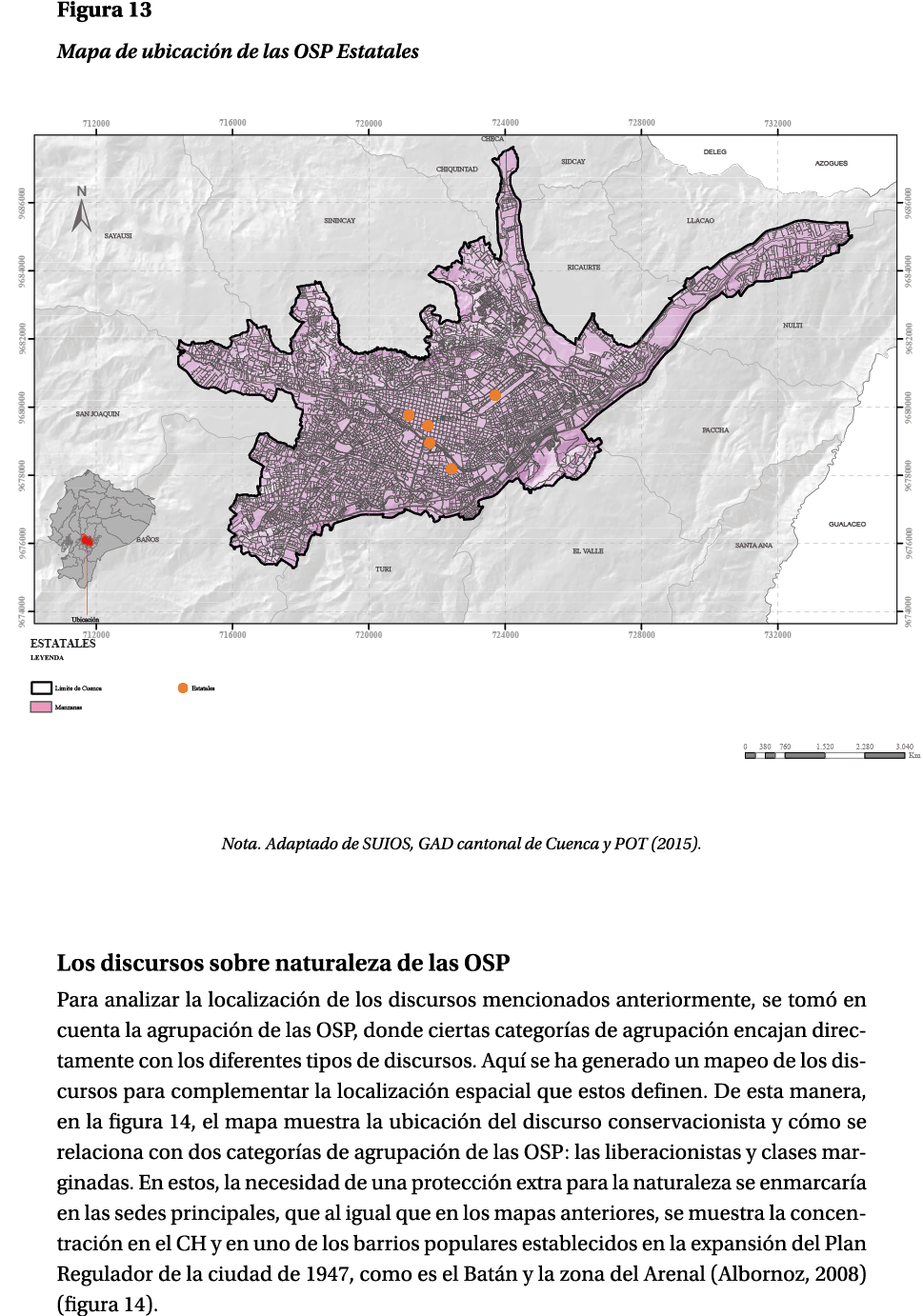 Figura 13 Mapa de ubicaci n de las OSP Estatales ￼ Nota. Adaptado de SUIOS, GAD cantonal de Cuenca y POT (2015). Los ...