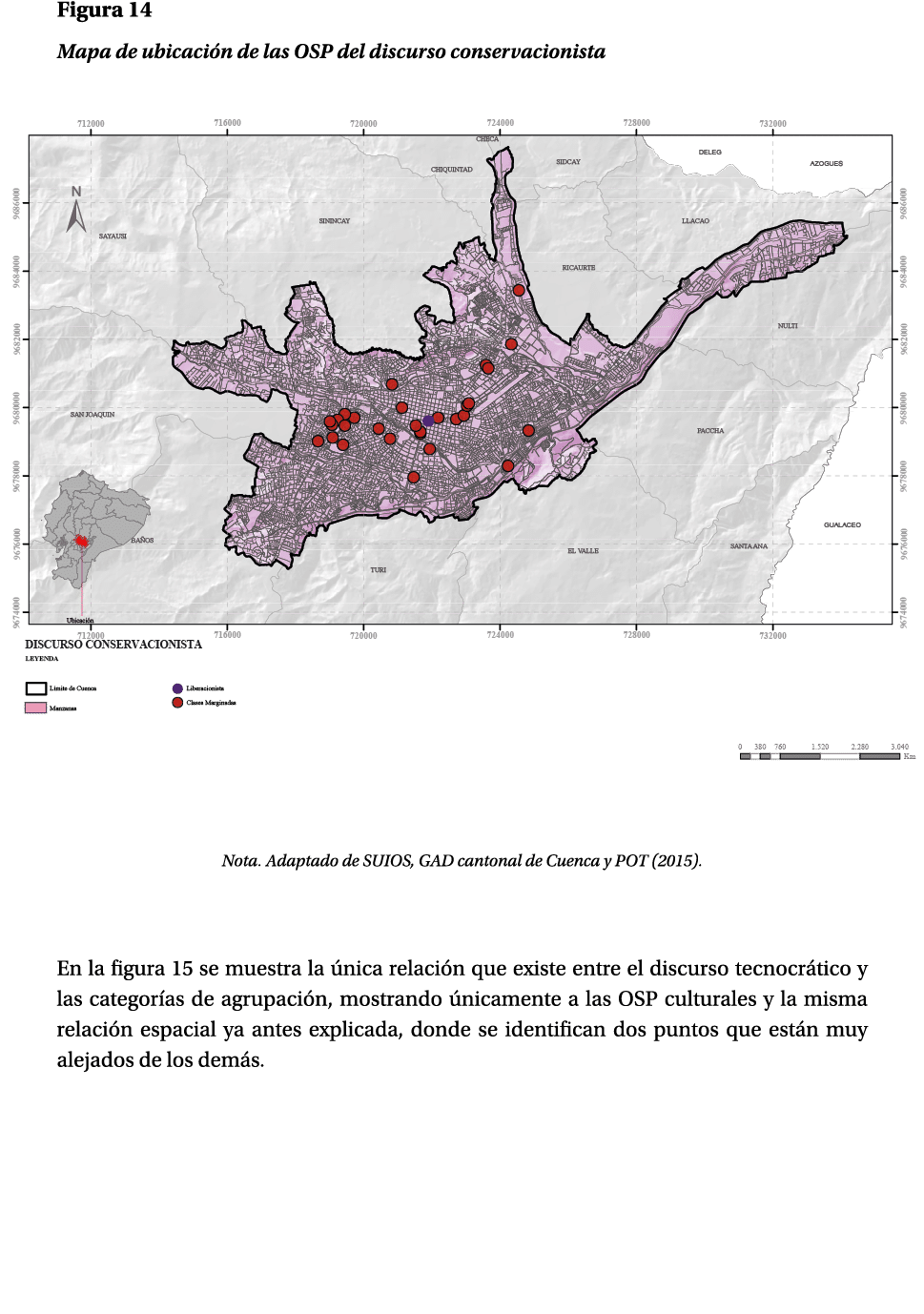 Figura 14 Mapa de ubicaci n de las OSP del discurso conservacionista ￼ Nota. Adaptado de SUIOS, GAD cantonal de Cuenc...