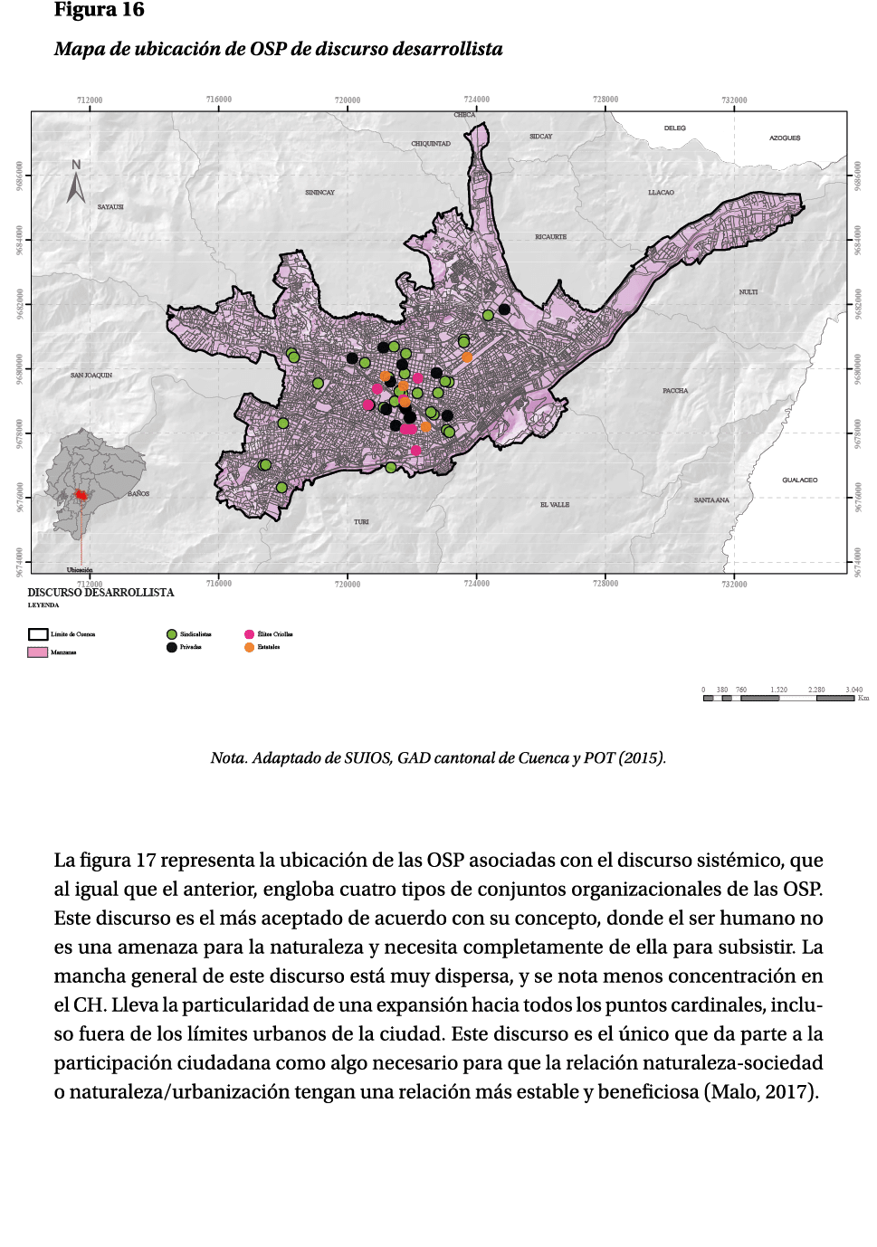 Figura 16 Mapa de ubicaci n de OSP de discurso desarrollista ￼ Nota. Adaptado de SUIOS, GAD cantonal de Cuenca y POT ...