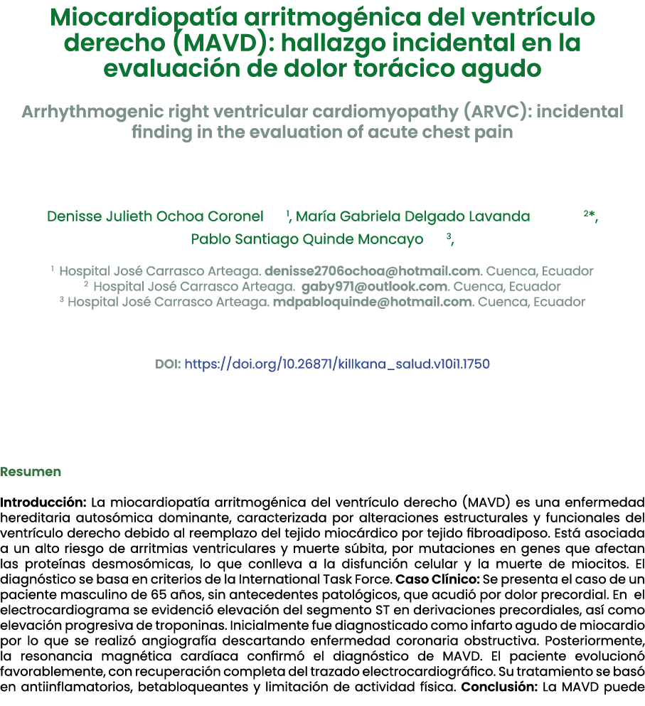 Miocardiopat a arritmog nica del ventr culo derecho (MAVD): hallazgo incidental en la evaluaci n de dolor tor cico a...