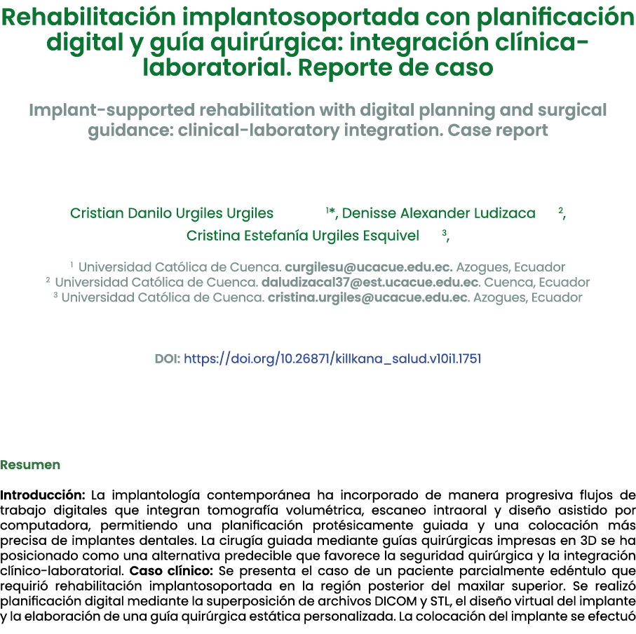 Rehabilitaci n implantosoportada con planificaci n digital y gu a quir rgica: integraci n cl nica laboratorial. Repo...