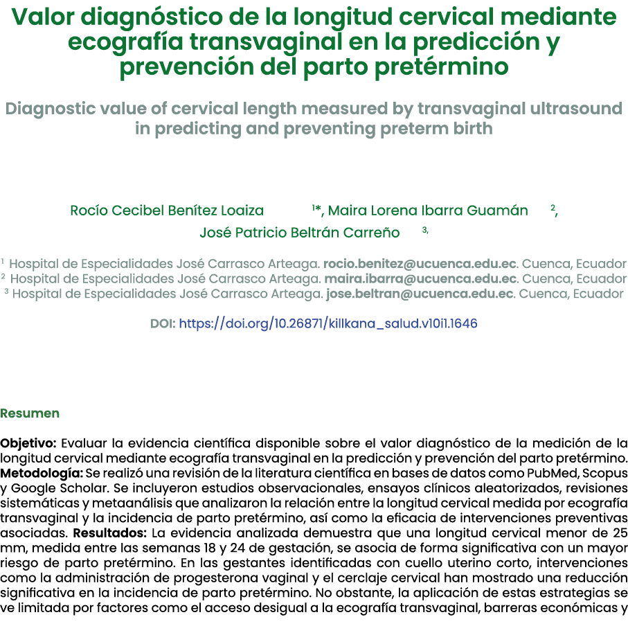 Valor diagn stico de la longitud cervical mediante ecograf a transvaginal en la predicci n y prevenci n del parto pr...