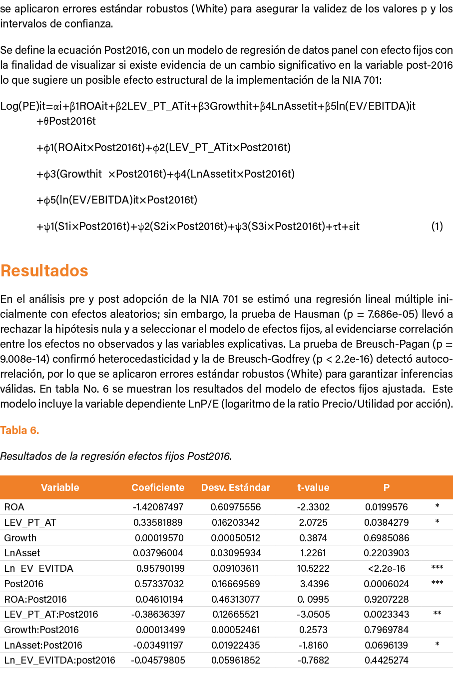 se aplicaron errores est ndar robustos (White) para asegurar la validez de los valores p y los intervalos de confianz...