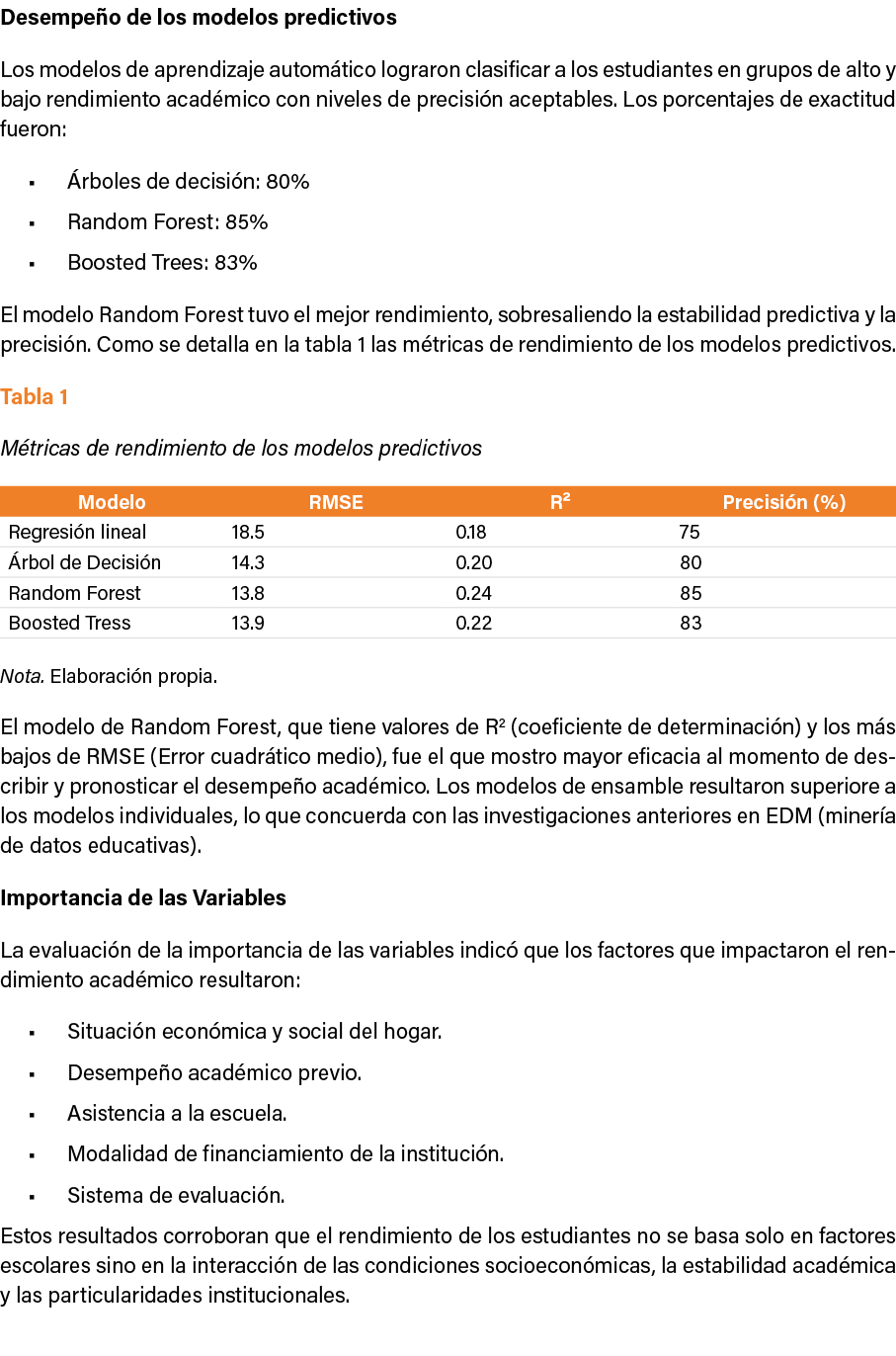 Desempe o de los modelos predictivos Los modelos de aprendizaje autom tico lograron clasificar a los estudiantes en g...