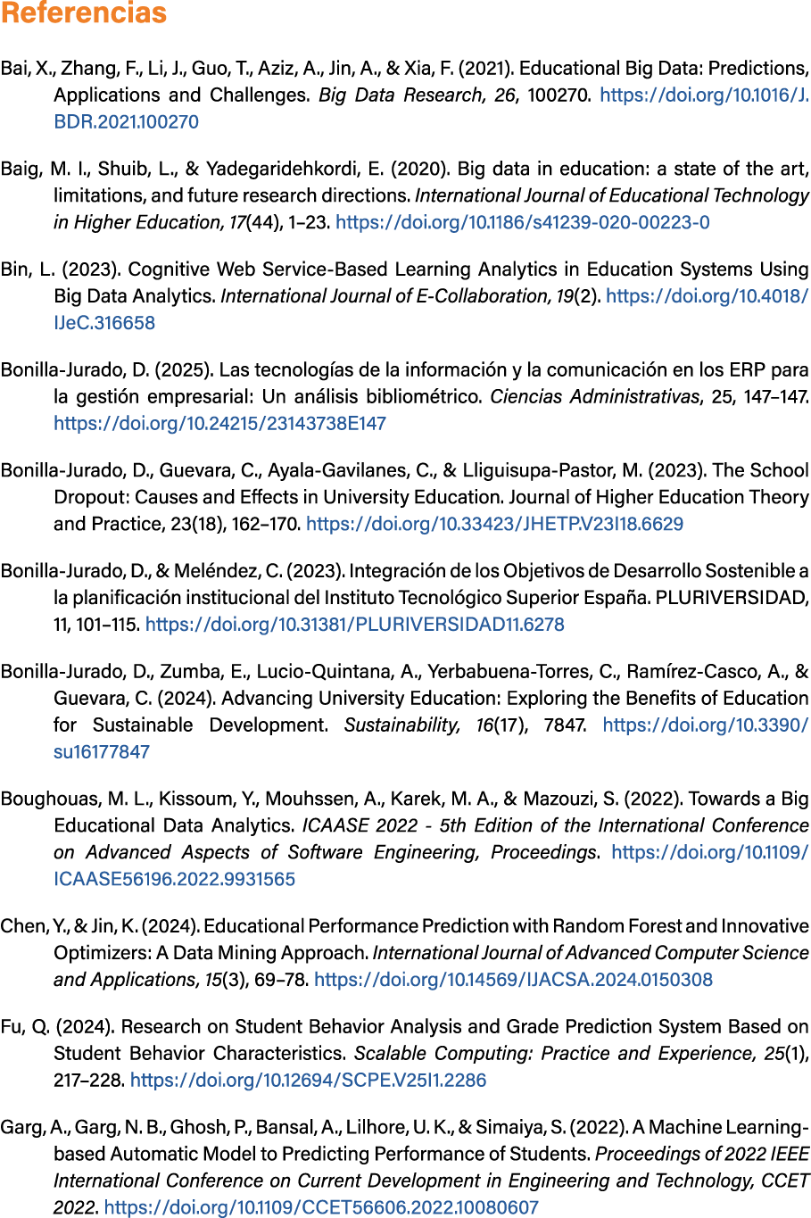 Referencias Bai, X., Zhang, F., Li, J., Guo, T., Aziz, A., Jin, A., & Xia, F. (2021). Educational Big Data: Predictio...