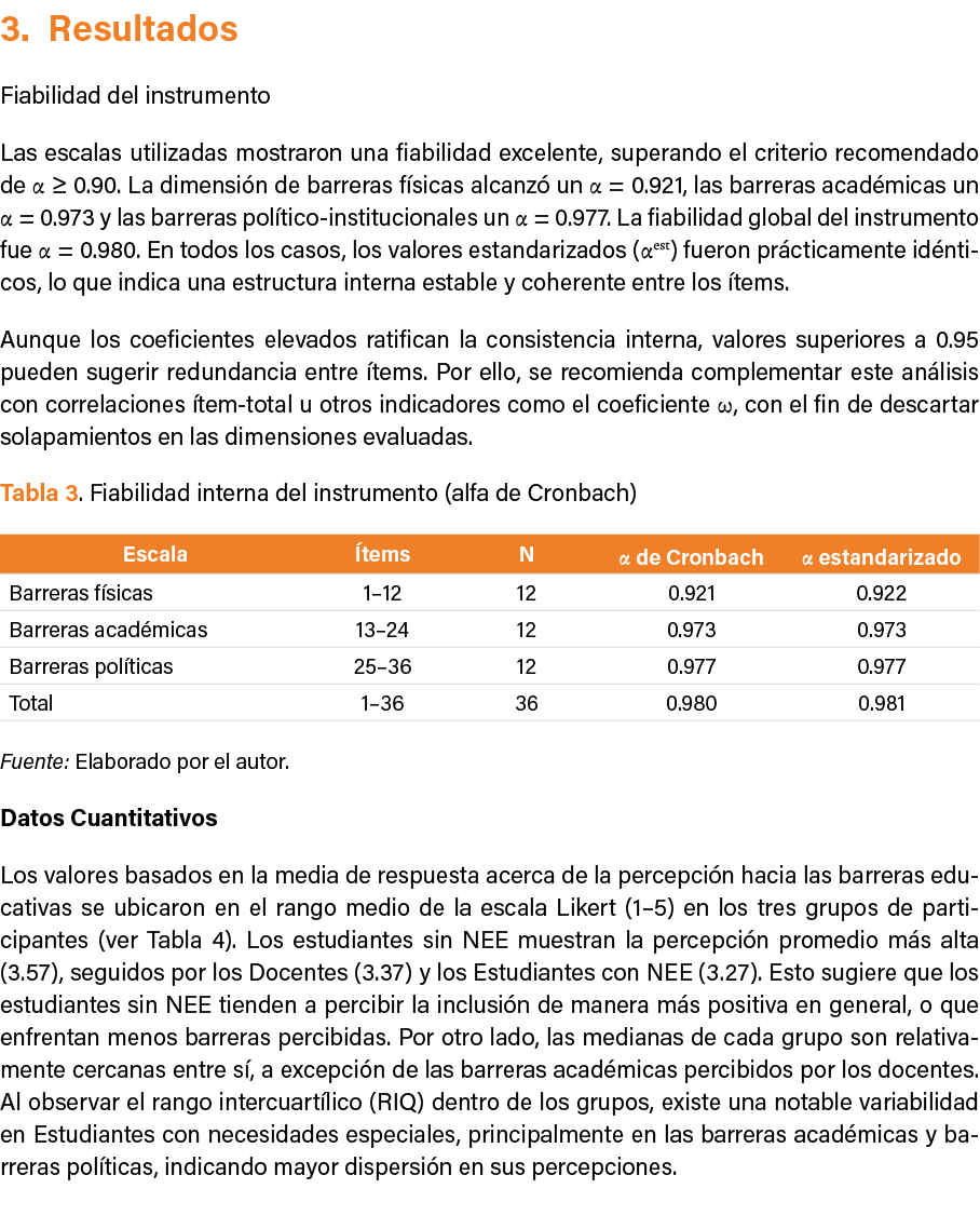 3. Resultados Fiabilidad del instrumento Las escalas utilizadas mostraron una fiabilidad excelente, superando el crit...