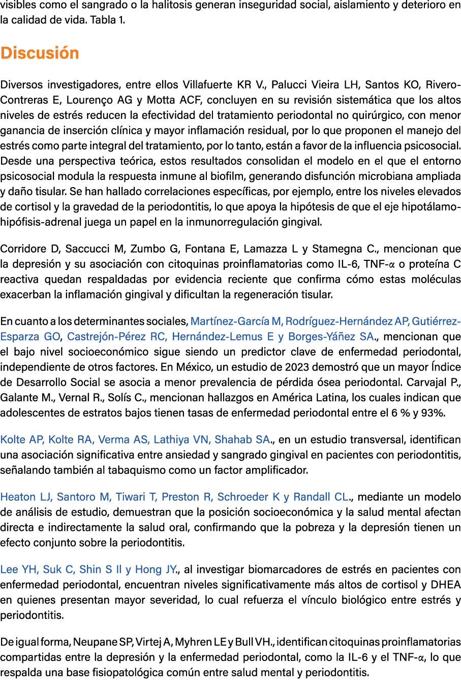visibles como el sangrado o la halitosis generan inseguridad social, aislamiento y deterioro en la calidad de vida. T...