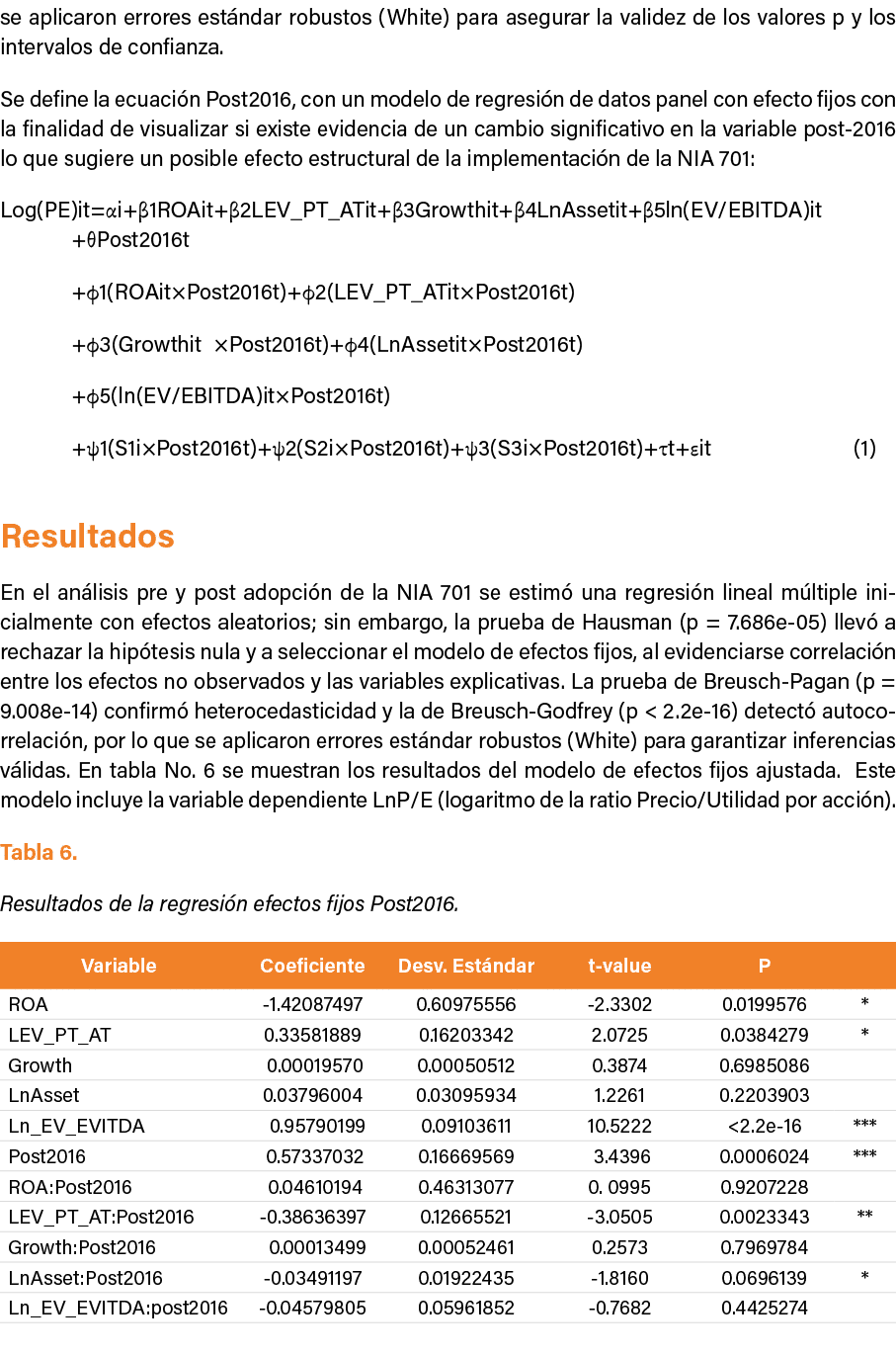 se aplicaron errores est ndar robustos (White) para asegurar la validez de los valores p y los intervalos de confianz...