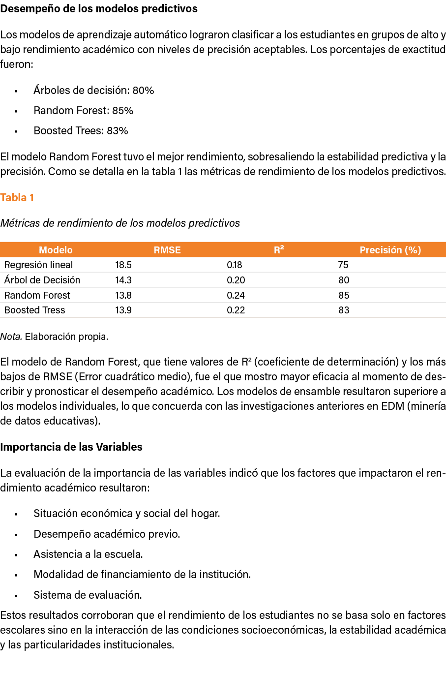 Desempe o de los modelos predictivos Los modelos de aprendizaje autom tico lograron clasificar a los estudiantes en g...