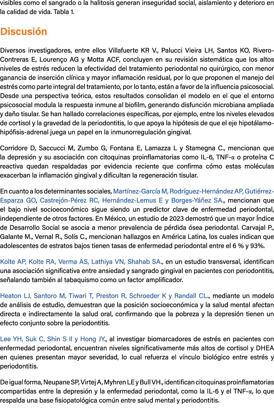 visibles como el sangrado o la halitosis generan inseguridad social, aislamiento y deterioro en la calidad de vida. T...