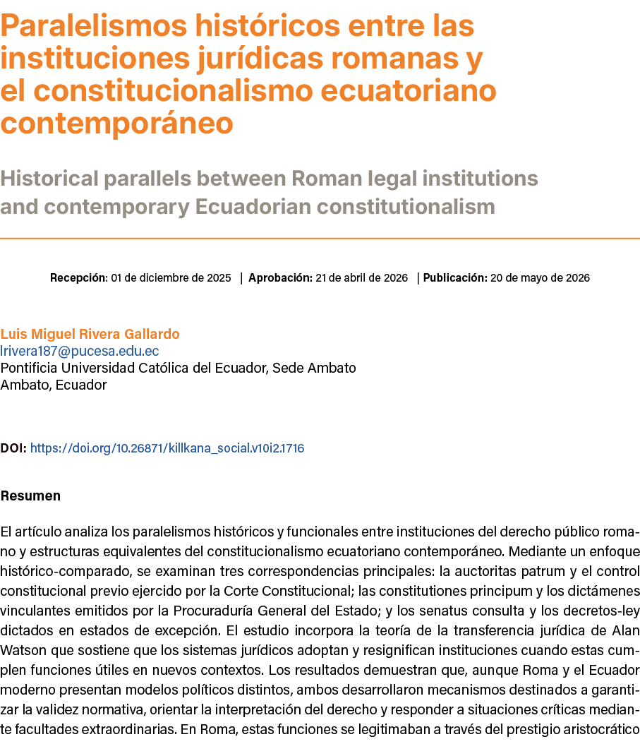 Paralelismos hist ricos entre las instituciones jur dicas romanas y el constitucionalismo ecuatoriano contempor neo ...