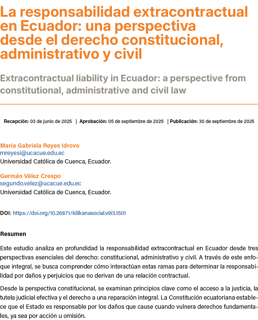 La responsabilidad extracontractual en Ecuador: una perspectiva desde el derecho constitucional, administrativo y ci...