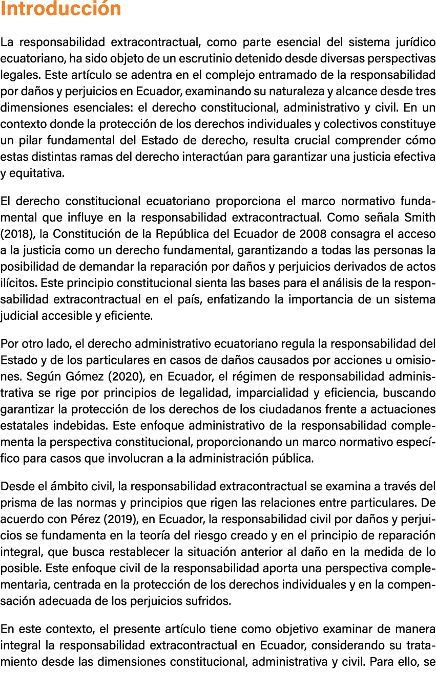 Introducci n La responsabilidad extracontractual, como parte esencial del sistema jur dico ecuatoriano, ha sido objet...