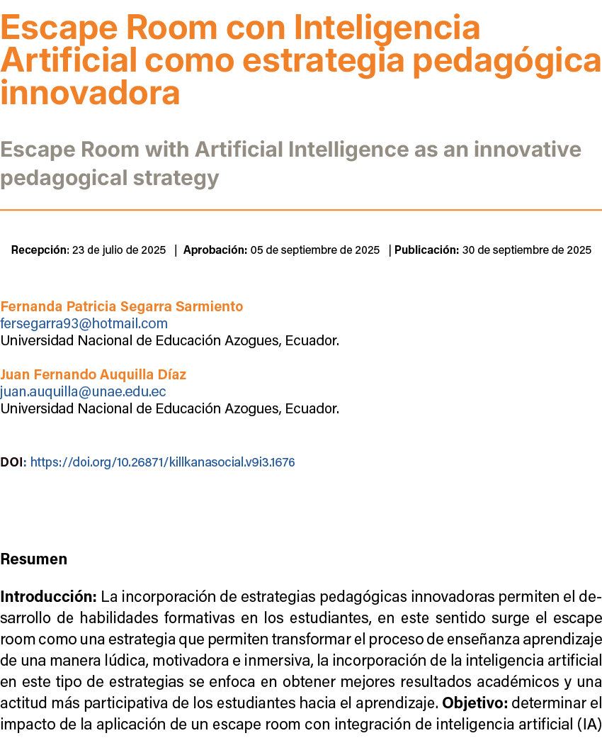 Escape Room con Inteligencia Artificial como estrategia pedag gica innovadora Escape Room with Artificial Intelligen...