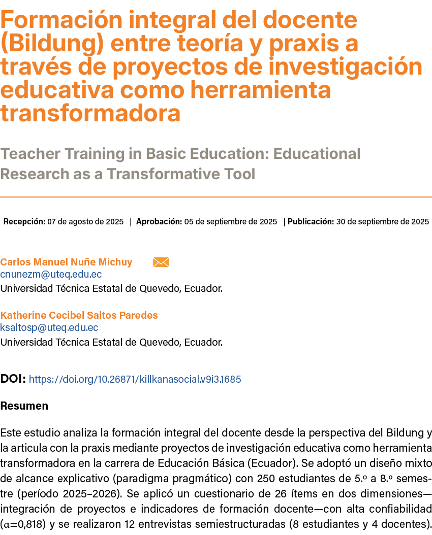 Formaci n integral del docente (Bildung) entre teor a y praxis a trav s de proyectos de investigaci n educativa como...