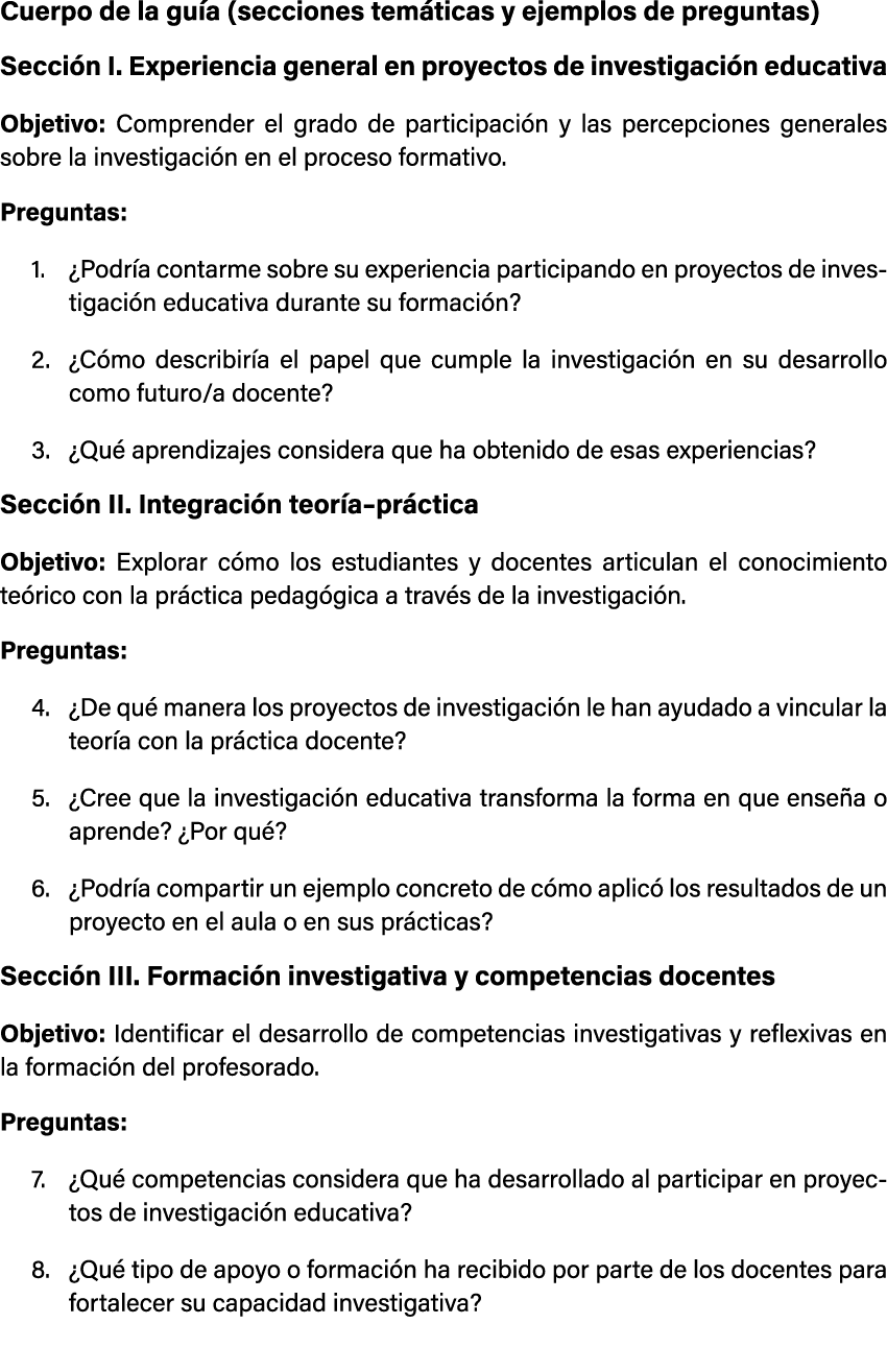 Cuerpo de la gu a (secciones tem ticas y ejemplos de preguntas) Secci n I. Experiencia general en proyectos de invest...