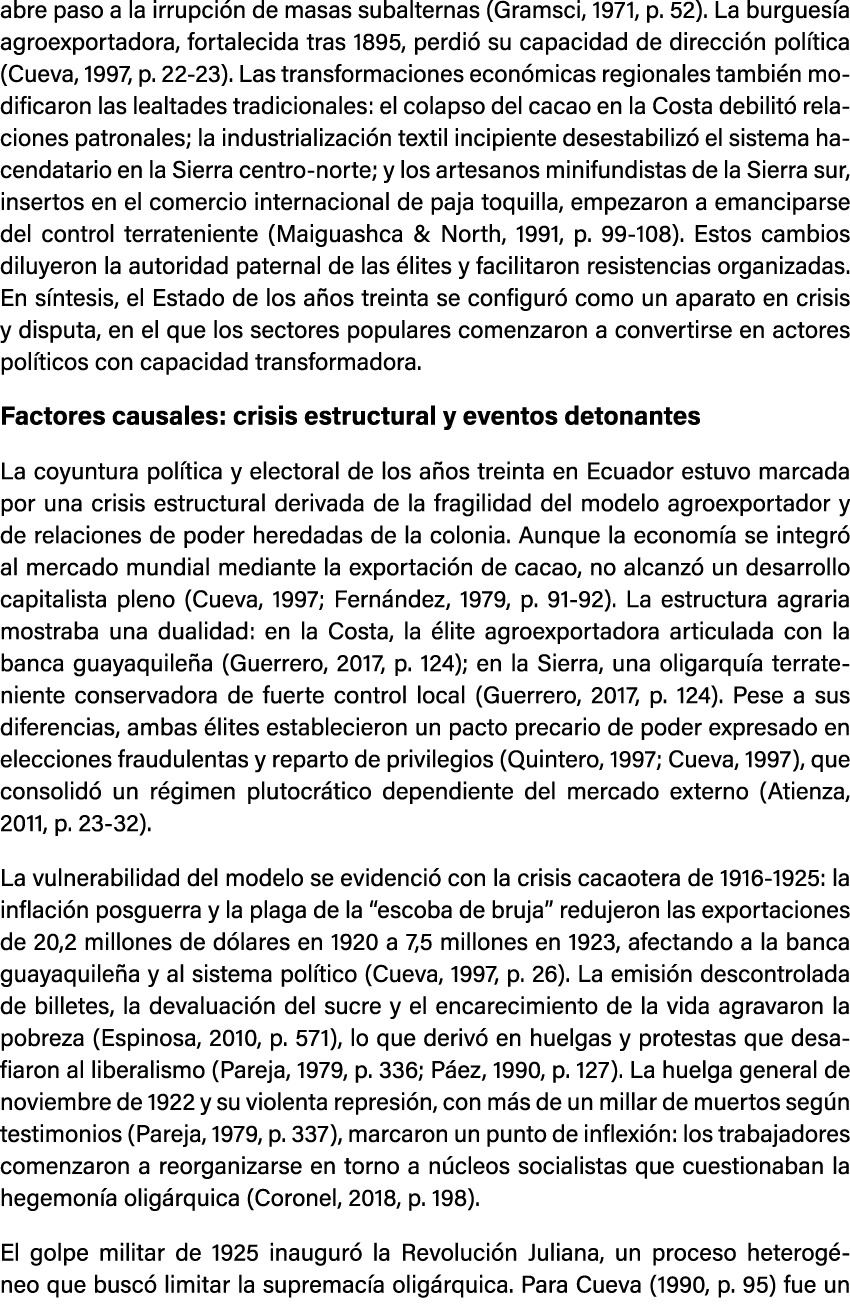 abre paso a la irrupci n de masas subalternas (Gramsci, 1971, p. 52). La burgues a agroexportadora, fortalecida tras ...