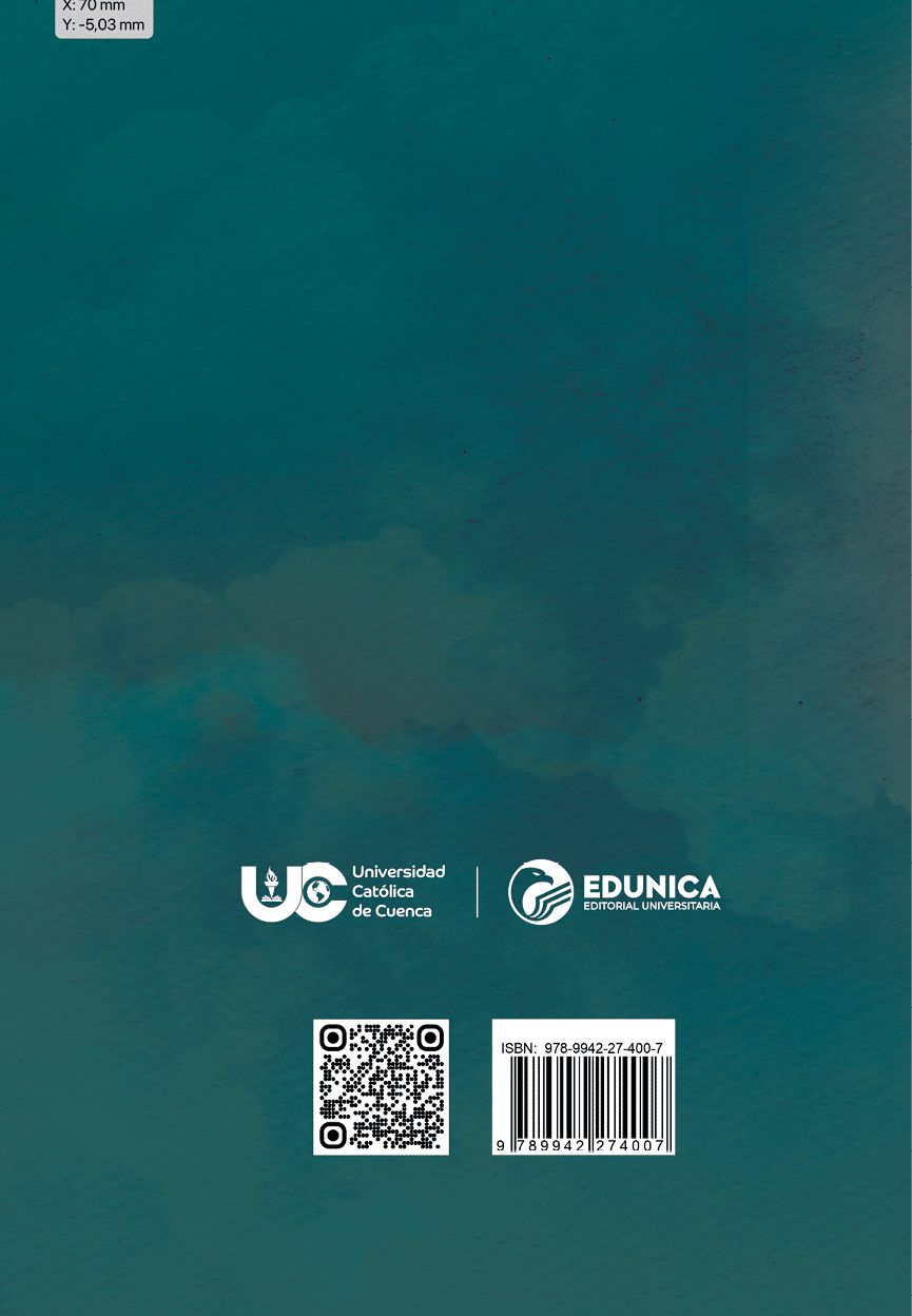 Fondo azul verdoso con logotipos de una universidad y una editorial junto a un c digo QR y un c digo de barras en la parte inferior. Descripci n generada con IA